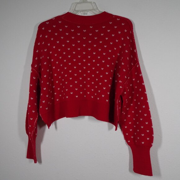 Free People Cropped Sweater Women's Size S Red Easy Street Patterned Boxy - Picture 5 of 9